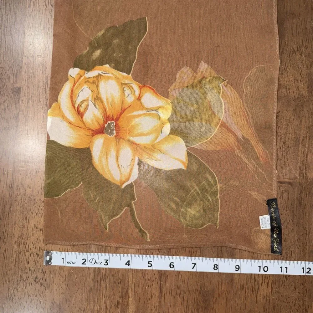 Bernie of New York Brown Silk Sheer Double Layer Oblong Scarf Vintage 58.5x11